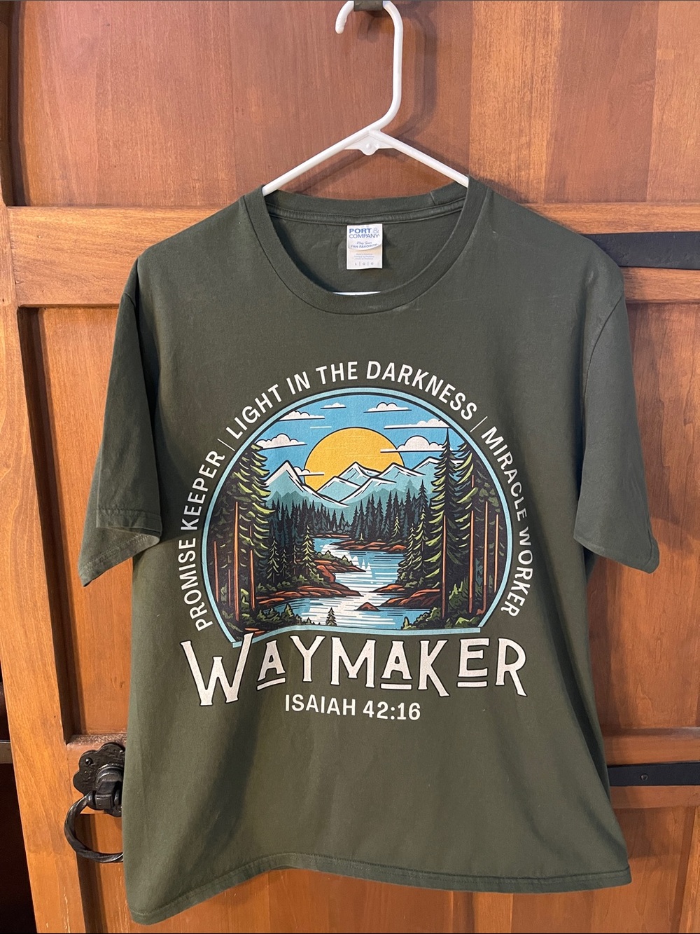 Port and Company Olive Green Waymaker Isaiah Graphic Tee